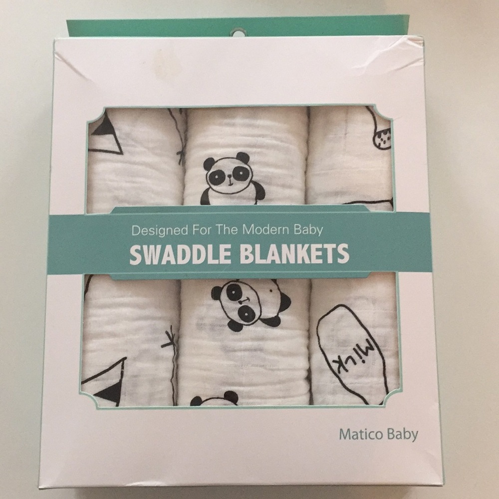 NWT 3-Pack Black and White Muslin Swaddle Blankets